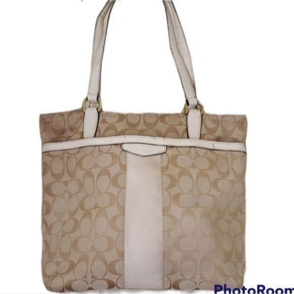 12CM COACH SHOULDER TOTE BAG KHAKI IVORY SIGNATURE JACQUARD HANDBAG PURSE WOMENS - Picture 13 of 13